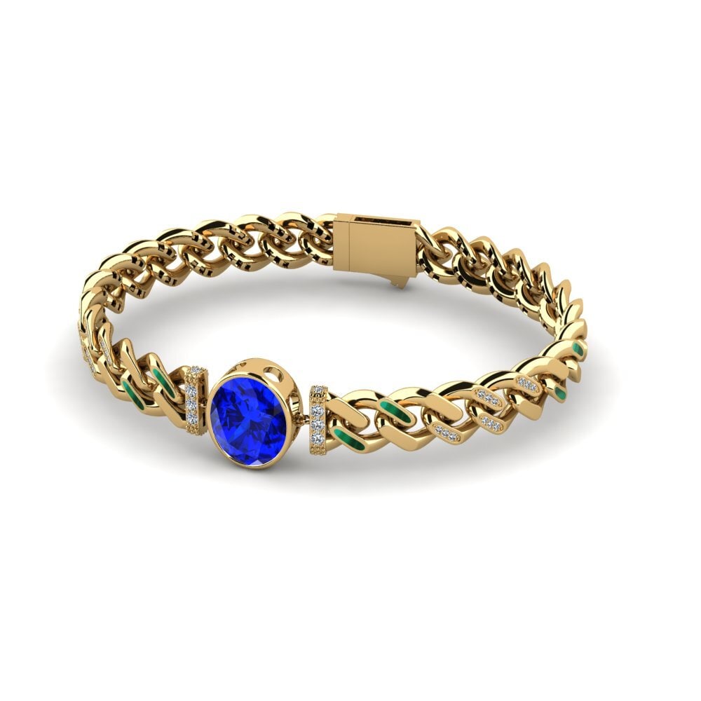 14k Oro Amarillo Safiro (Creado en Laboratorio) Pulsera de Mujer Lort