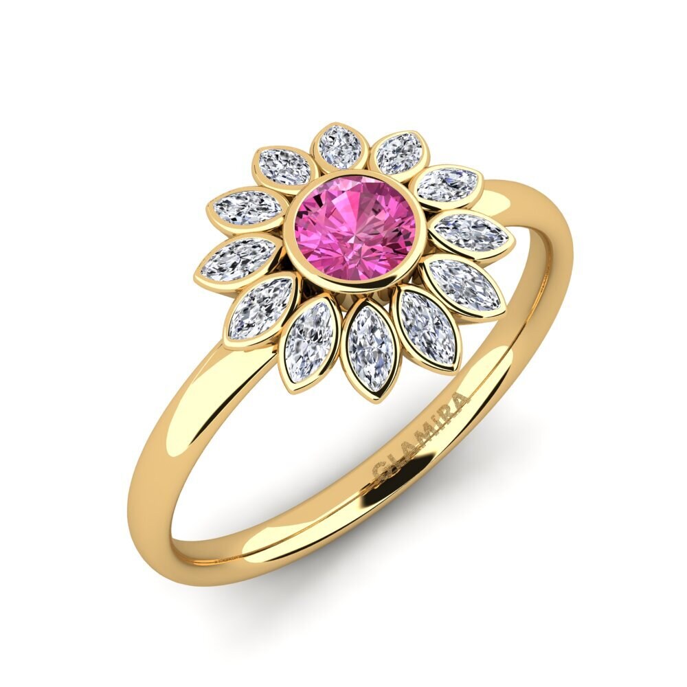 9k Oro Amarillo Topacio Rosa Anillo Louvre