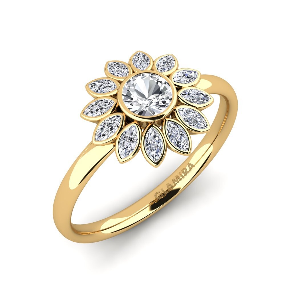 18k Oro Amarillo Circón Blanco Anillo Louvre