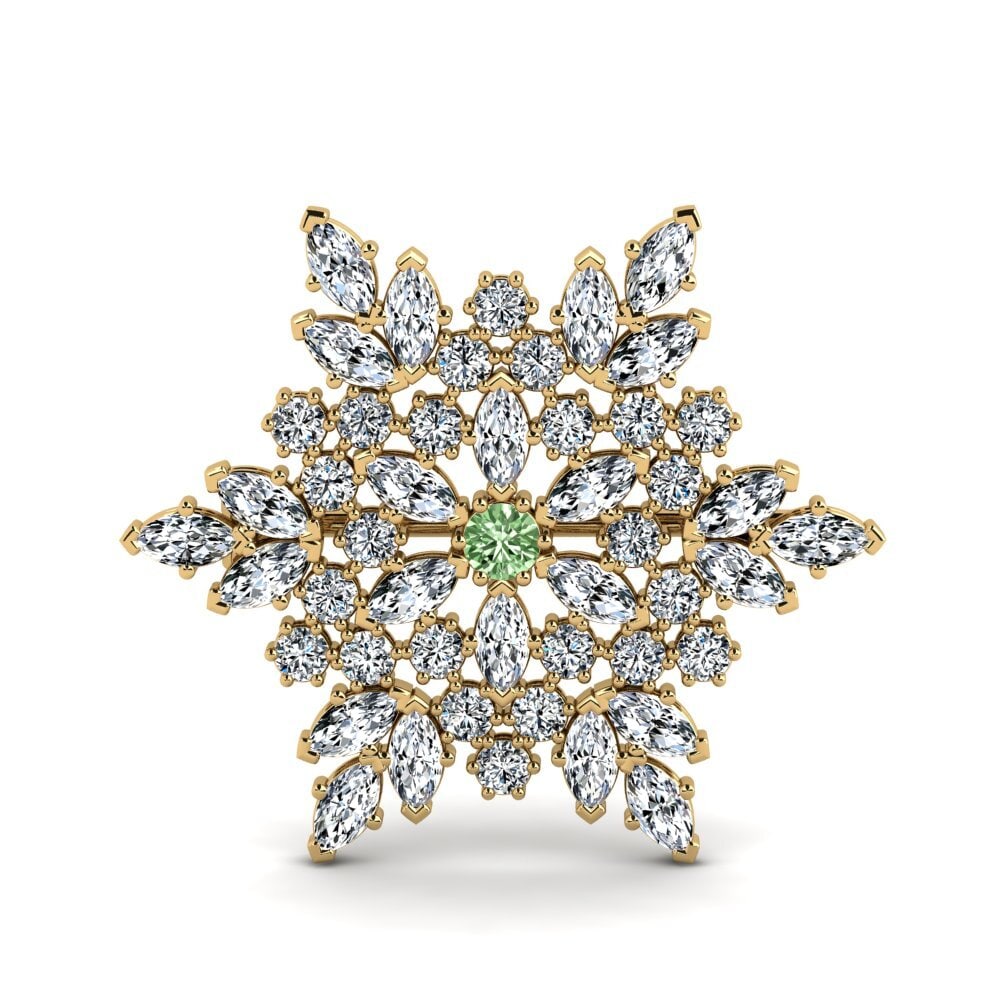 Gelbgold 375 Grüner Diamant Brosche Lovelen