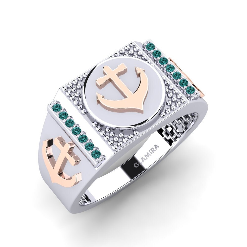 14ct White & Rose Gold Blue Diamond Men's Ring Lselfi