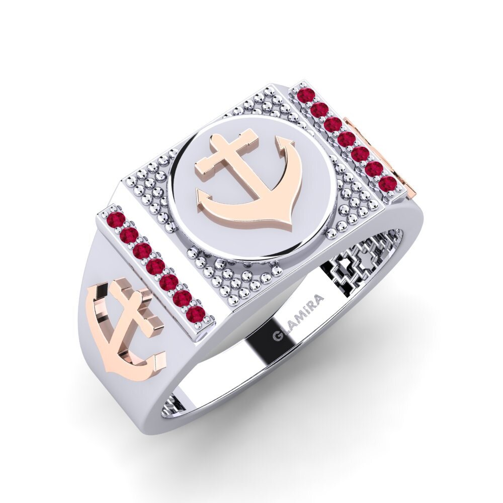 14ct White & Rose Gold Ruby Men's Ring Lselfi