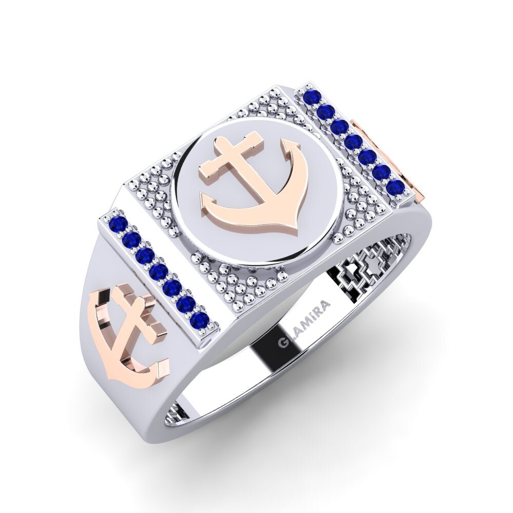 14ct White & Rose Gold Sapphire Men's Ring Lselfi