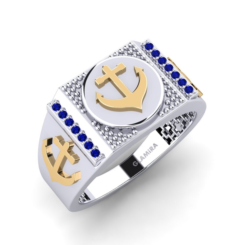 14ct White & Yellow Gold Sapphire Men's Ring Lselfi