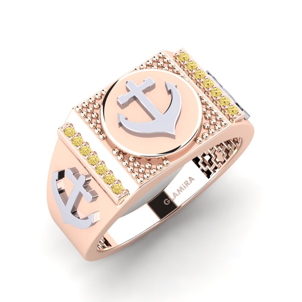 14ct Rose & White Gold Yellow Diamond Men's Ring Lselfi