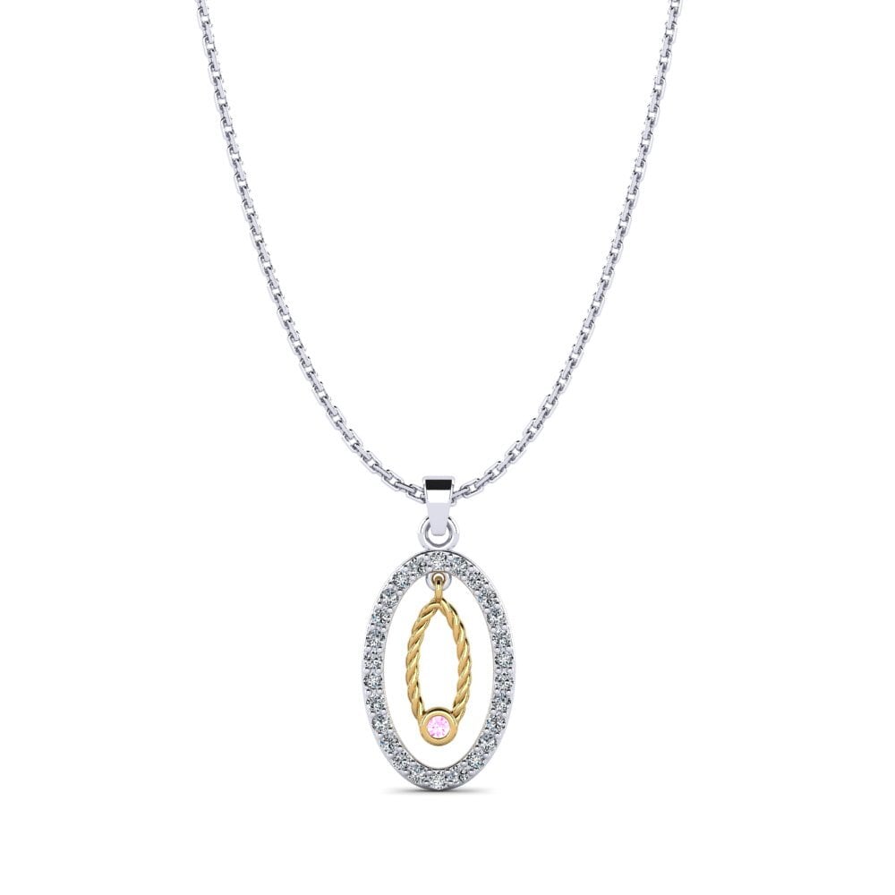18k Oro Blanco & Amarillo Zafiro Rosado Colgante de Mujer Luanno