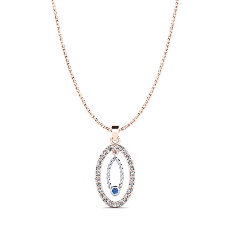 9k Oro Rosa & Blanco Circonita Azul Oscuro Colgante de Mujer Luanno