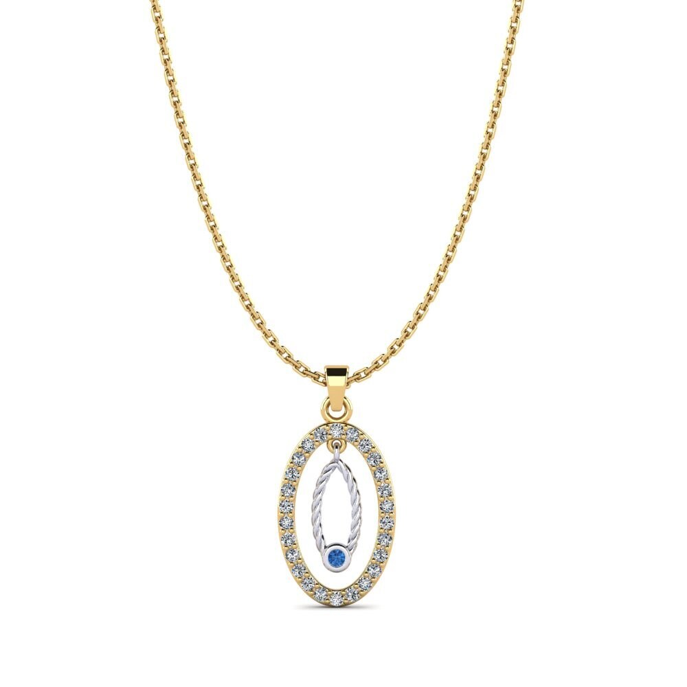 14k Oro Amarillo & Blanco Circonita Azul Oscuro Colgante de Mujer Luanno