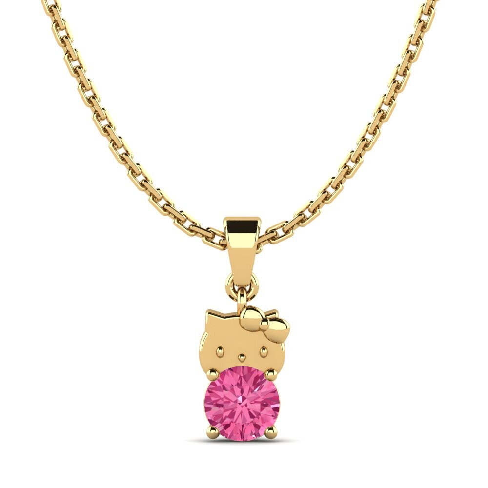 14k Oro Amarillo Turmalina rosa Colgante de Mujer Lucci