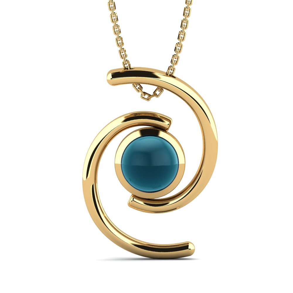 14k Oro Amarillo Topacio Azul Londres Cabujón Collar de Mujer Luchero