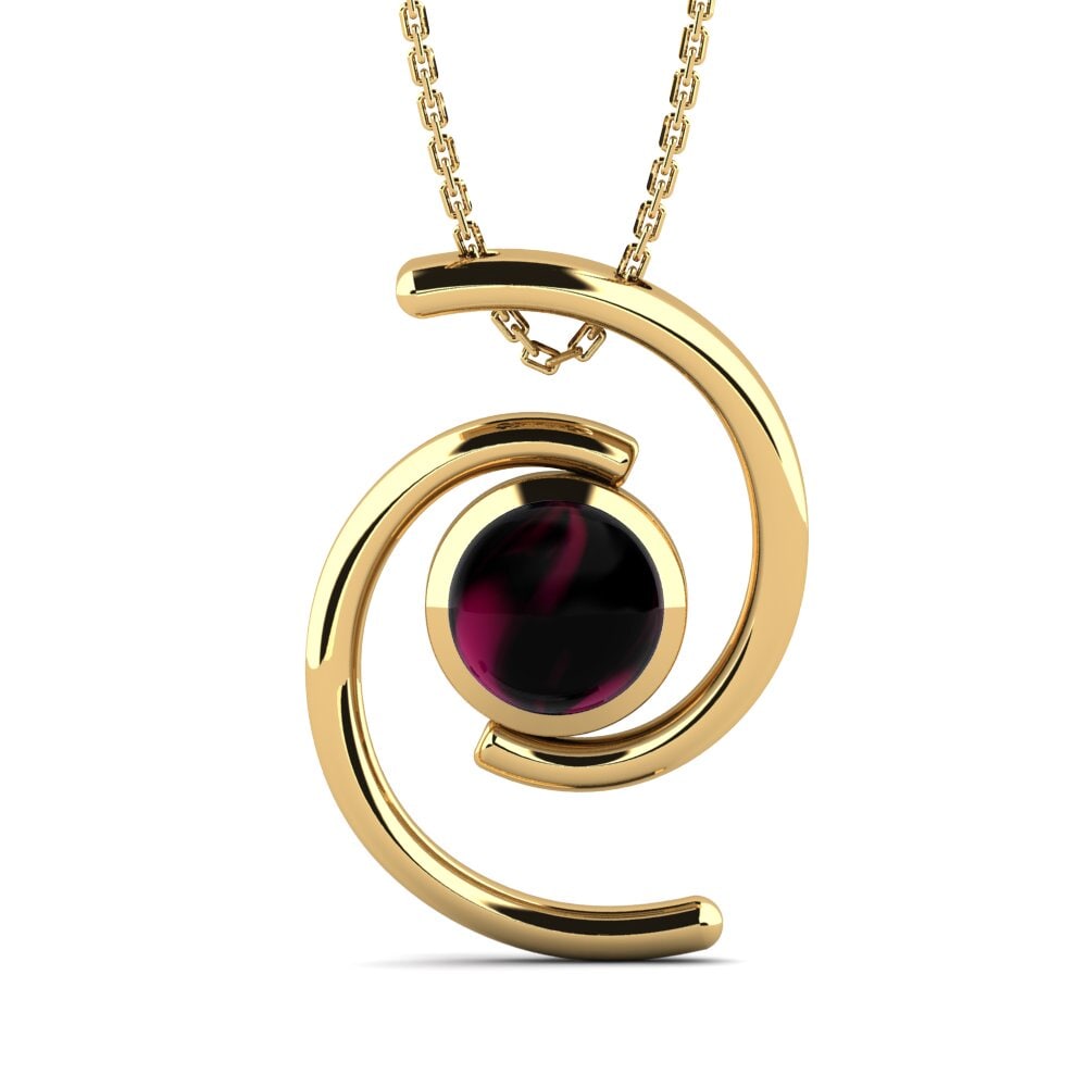 18k Oro Amarillo Granate Rhodolite Cabujón Collar de Mujer Luchero