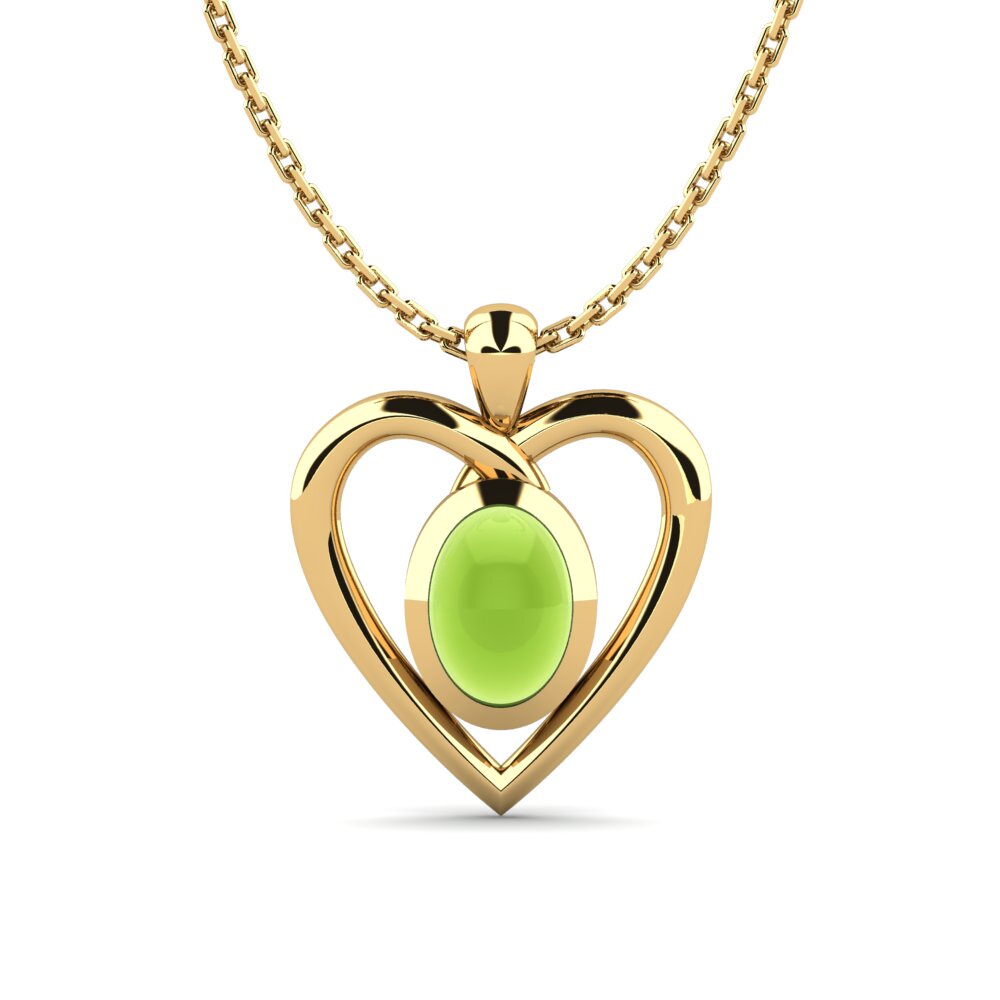 18k Oro Amarillo Peridoto Cabujón Colgante de Mujer Lucija