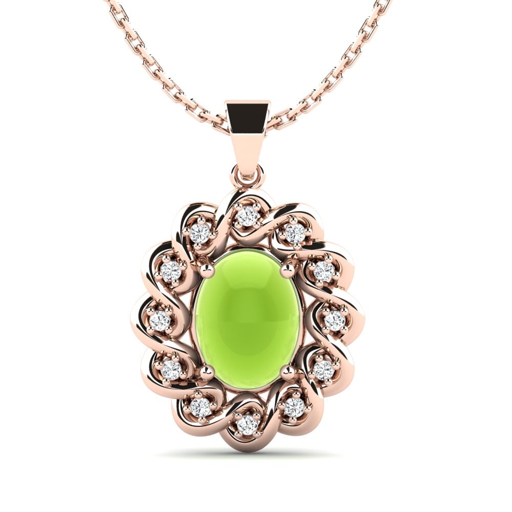 14k Oro Rosa Peridoto Cabujón Colgante de Mujer Lucrecia