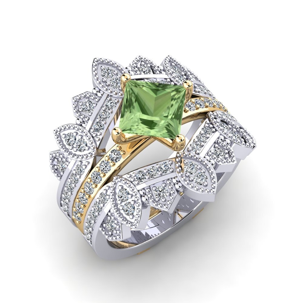 14ct White / Yellow Gold Green Sapphire Ring Luditt SET