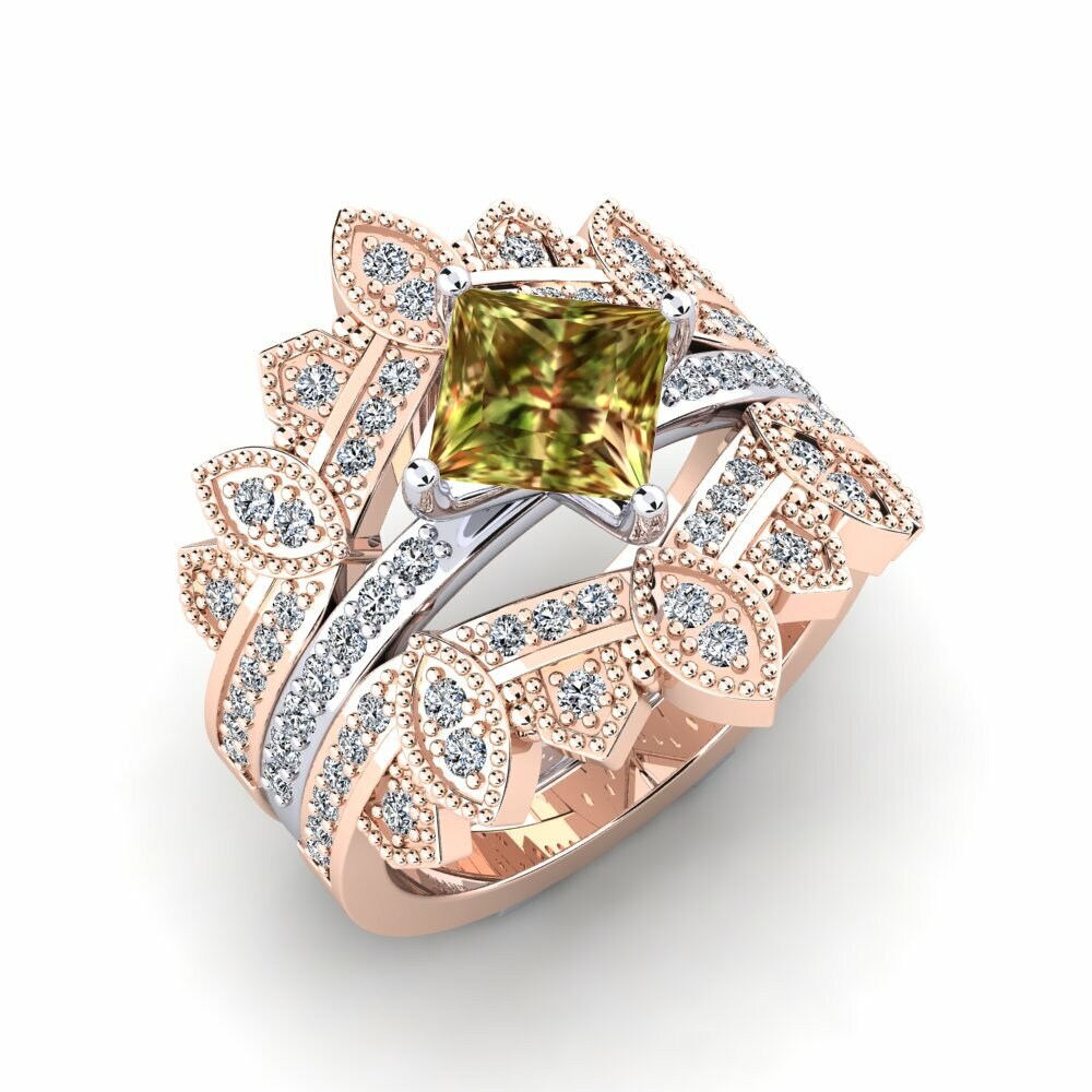Or Rose& Blanc 14k Pierre de Sultan Bague Luditt SET