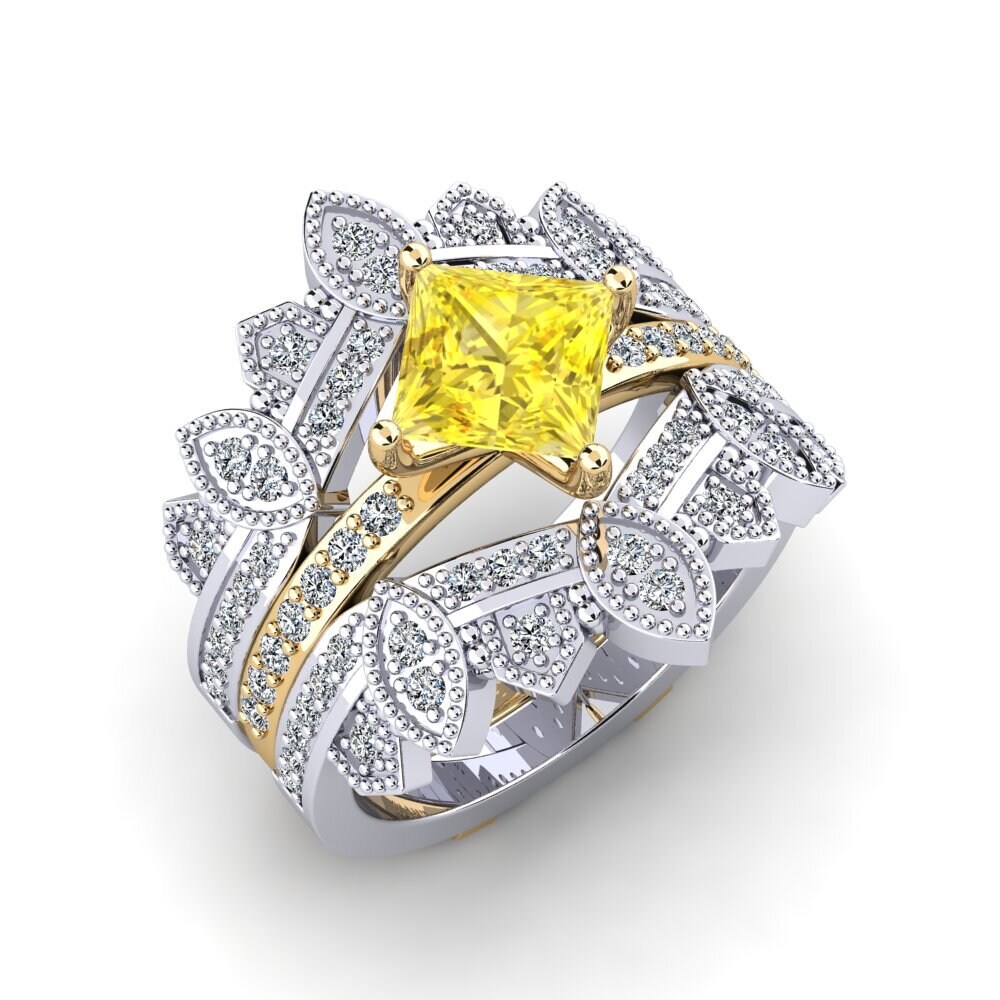 14ct White / Yellow Gold Yellow Sapphire Ring Luditt SET