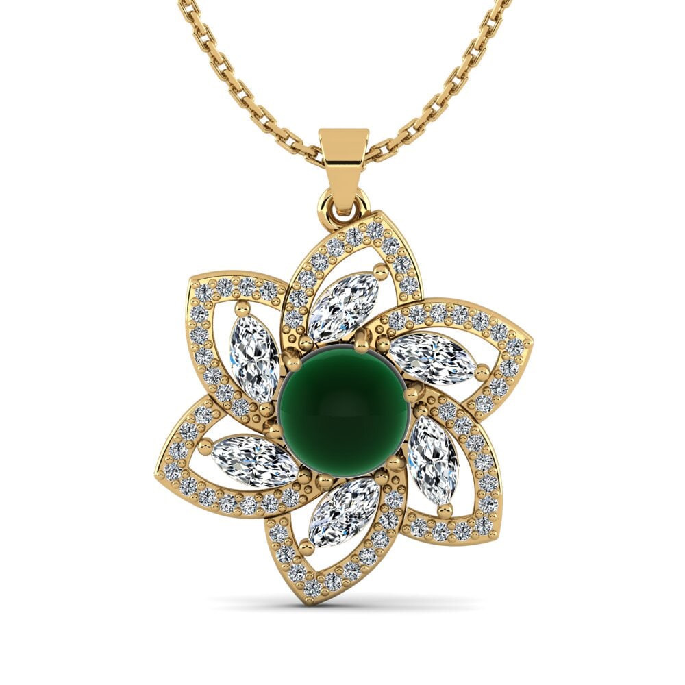 9k Oro Amarillo Esmeralda Cabujón Colgante de Mujer Ludivina