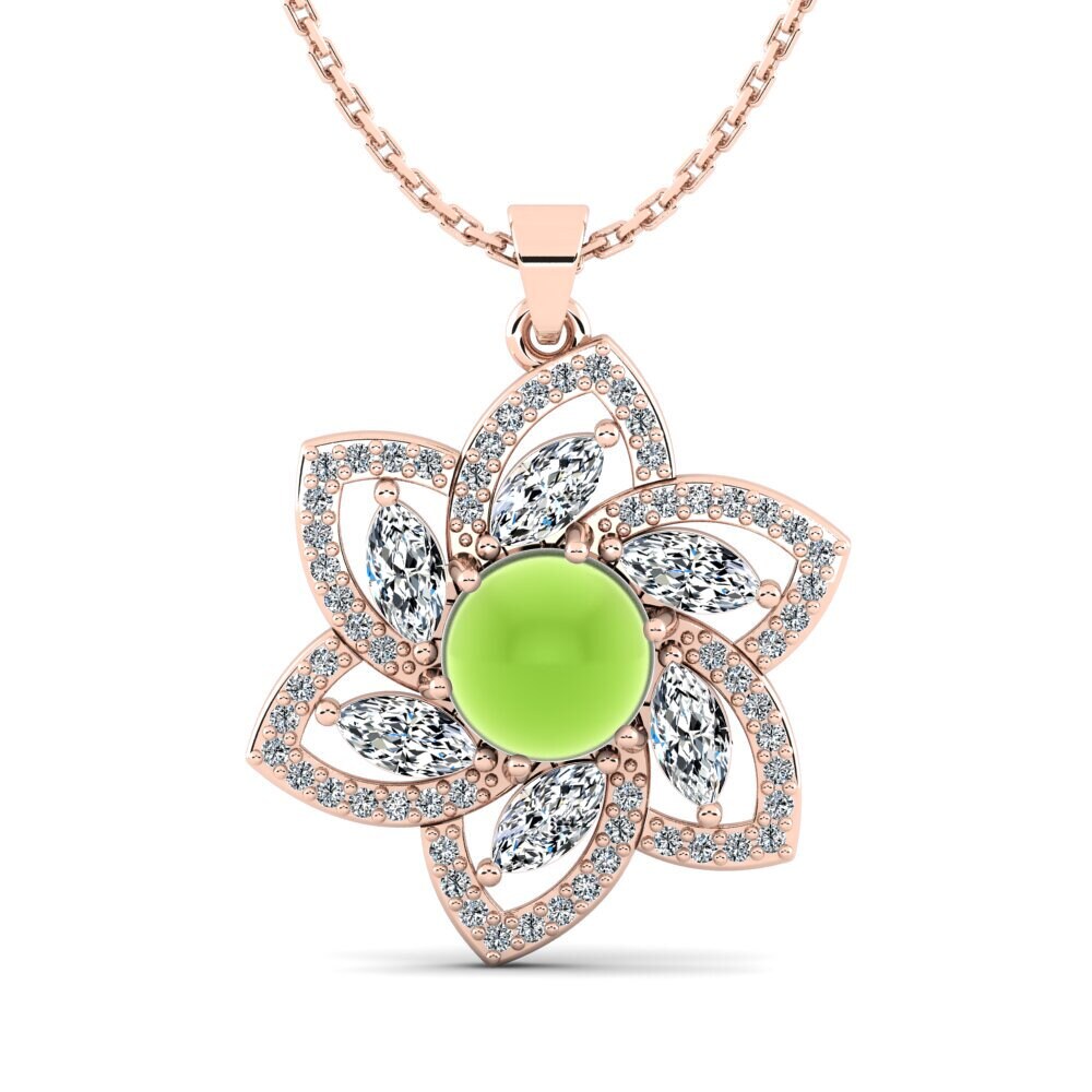 14k Oro Rosa Peridoto Cabujón Colgante de Mujer Ludivina