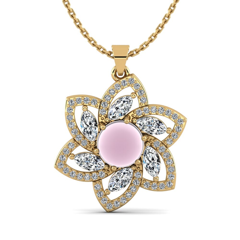 9k Oro Amarillo Cuarzo Rosa Cabujón Colgante de Mujer Ludivina