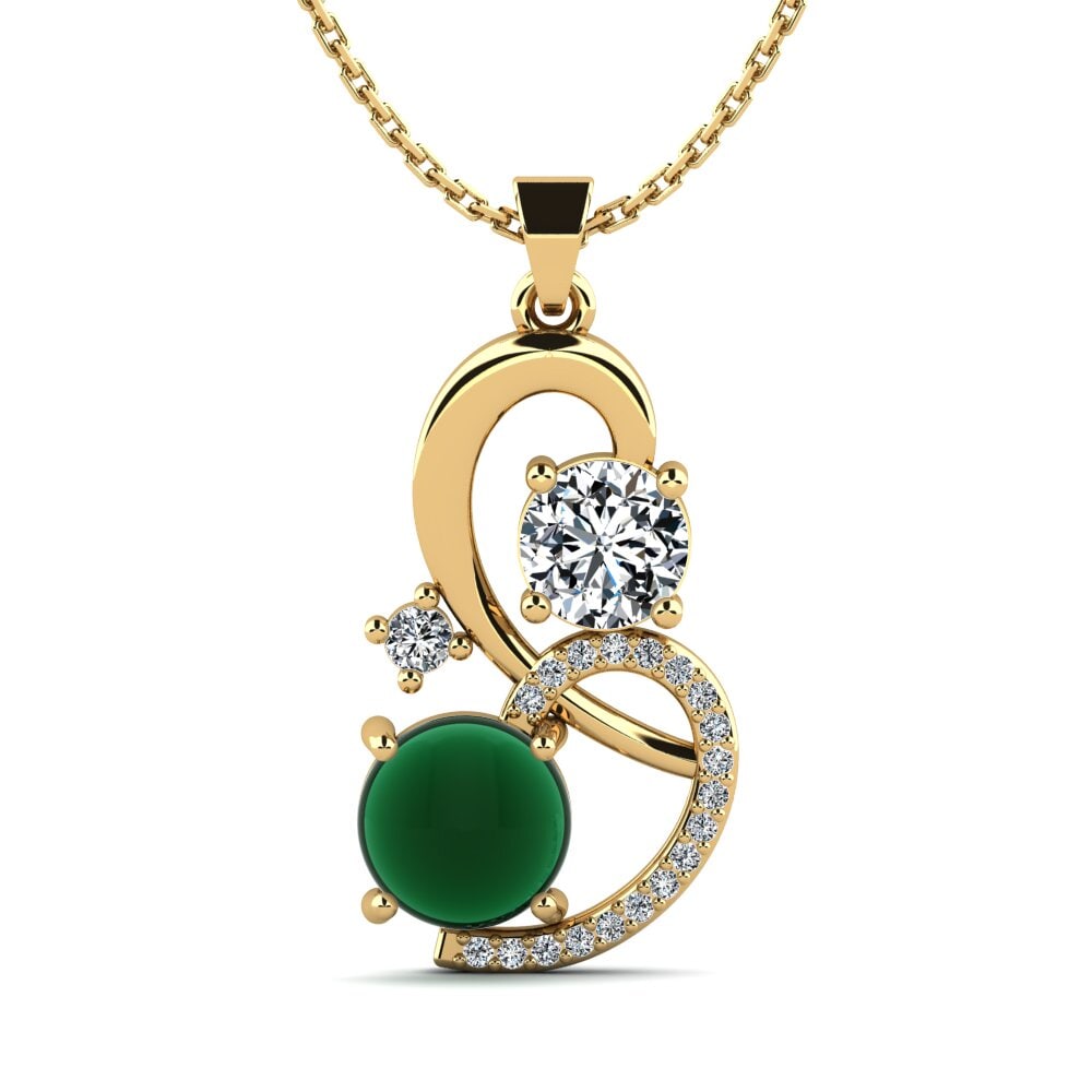 9k Oro Amarillo Esmeralda Cabujón Colgante de Mujer Lue