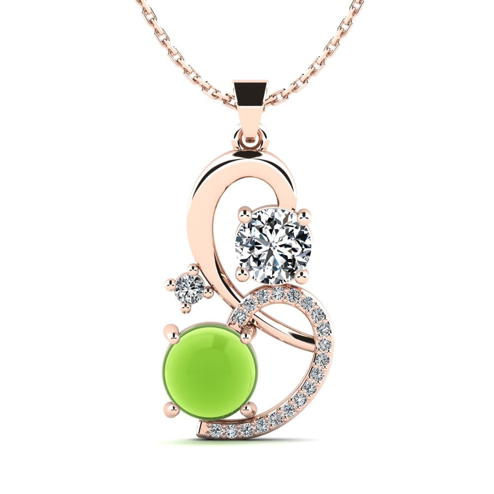 14k Oro Rosa Peridoto Cabujón Colgante de Mujer Lue