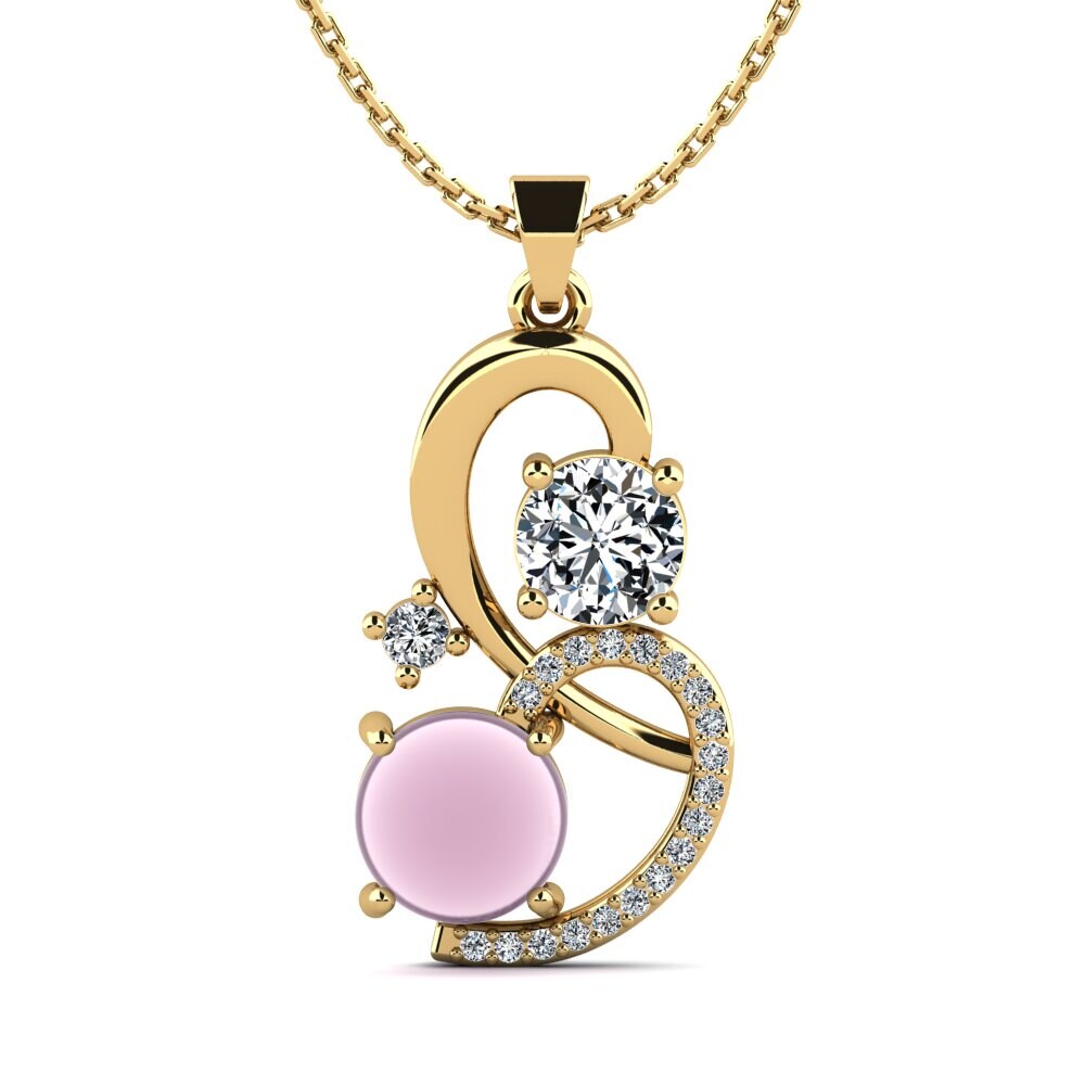 9k Oro Amarillo Cuarzo Rosa Cabujón Colgante de Mujer Lue