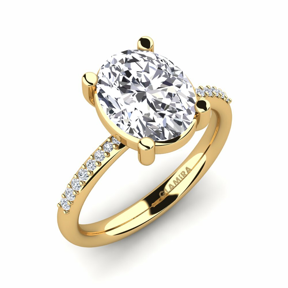 Solitaire Pave Diamond 14k Yellow Gold Engagement Ring Luminita