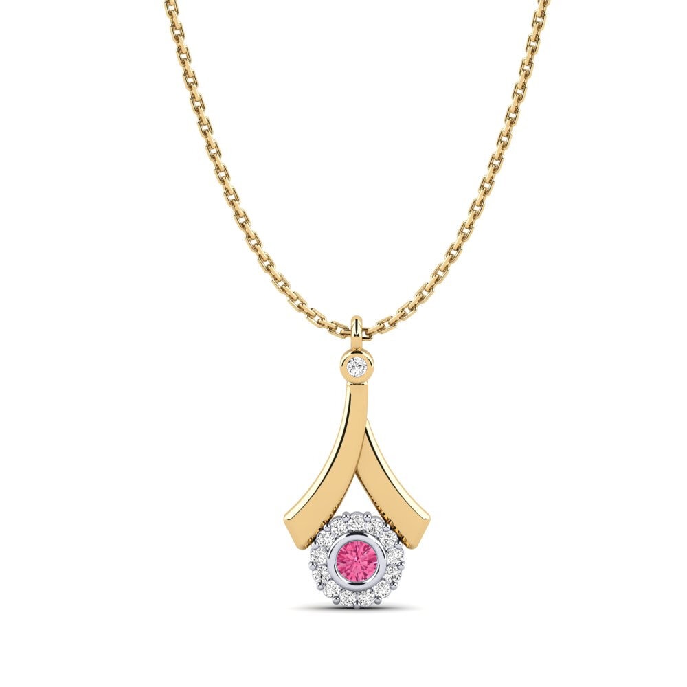 9k Oro Amarillo & Blanco Turmalina rosa Colgante de Mujer Lunes