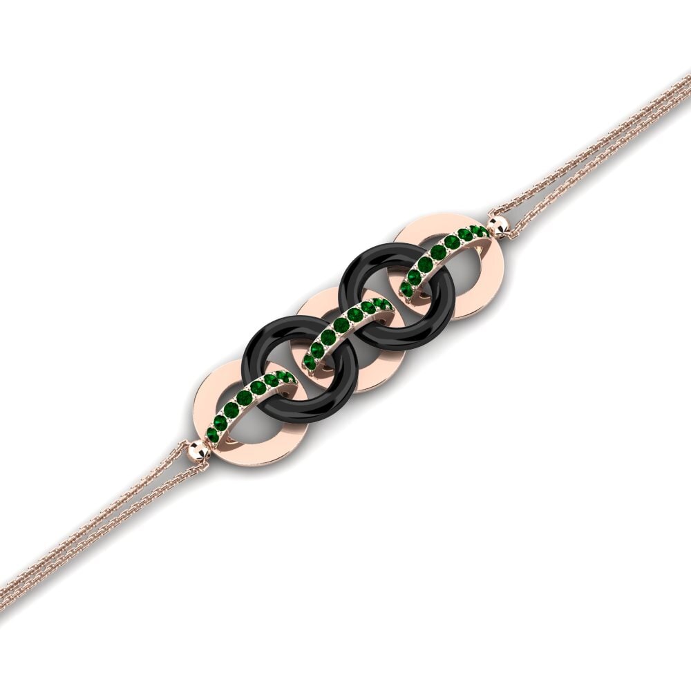 14k Oro Rosa Circonita Verde Pulsera de Mujer Luper
