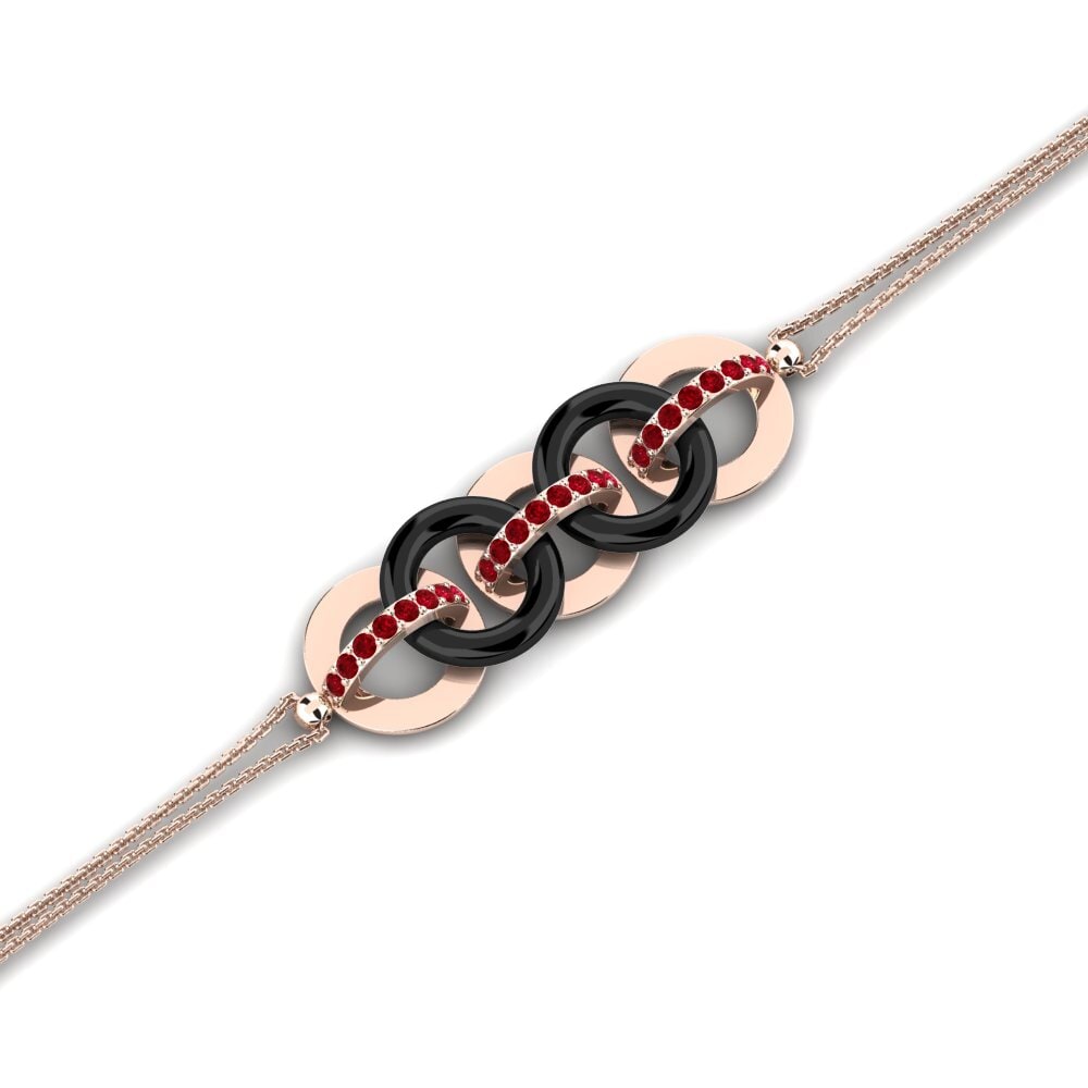 14k Oro Rosa Circonita Roja Pulsera de Mujer Luper