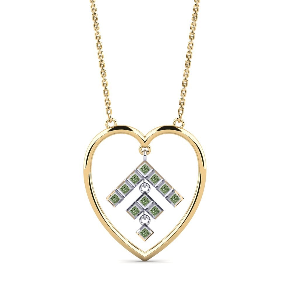 14k Oro Amarillo & Blanco Diamante Verde Collar de Mujer Lupulin