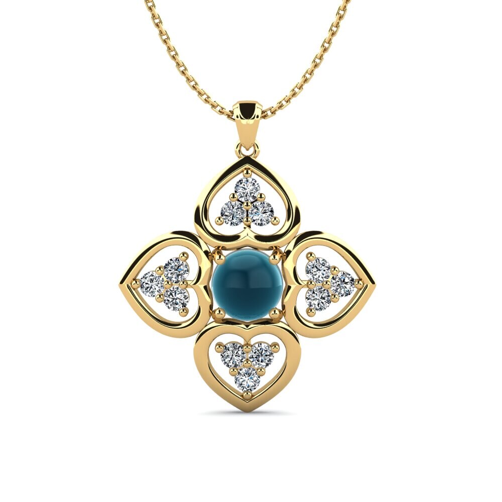 14k Oro Amarillo Topacio Azul Londres Cabujón Colgante de Mujer Lurdetta