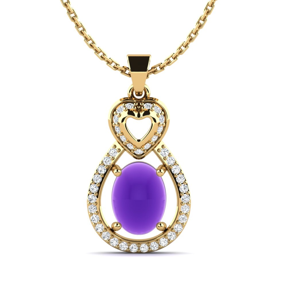 9k Oro Amarillo Amatista Cabujón Colgante de Mujer Luverne