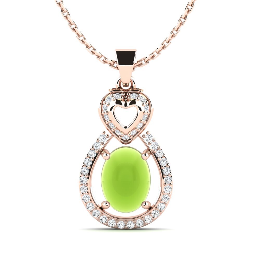 14k Oro Rosa Peridoto Cabujón Colgante de Mujer Luverne