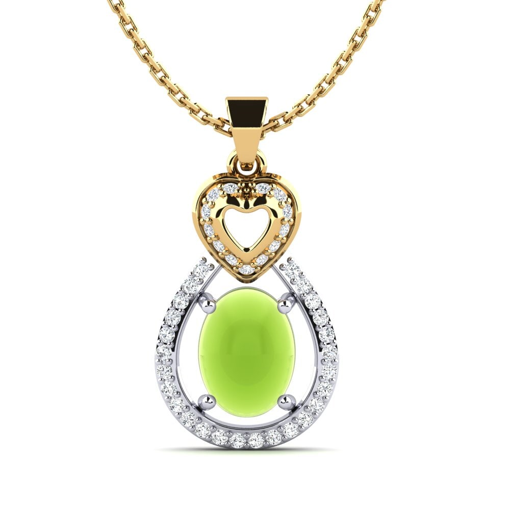 18k Oro Amarillo & Blanco Peridoto Cabujón Colgante de Mujer Luverne