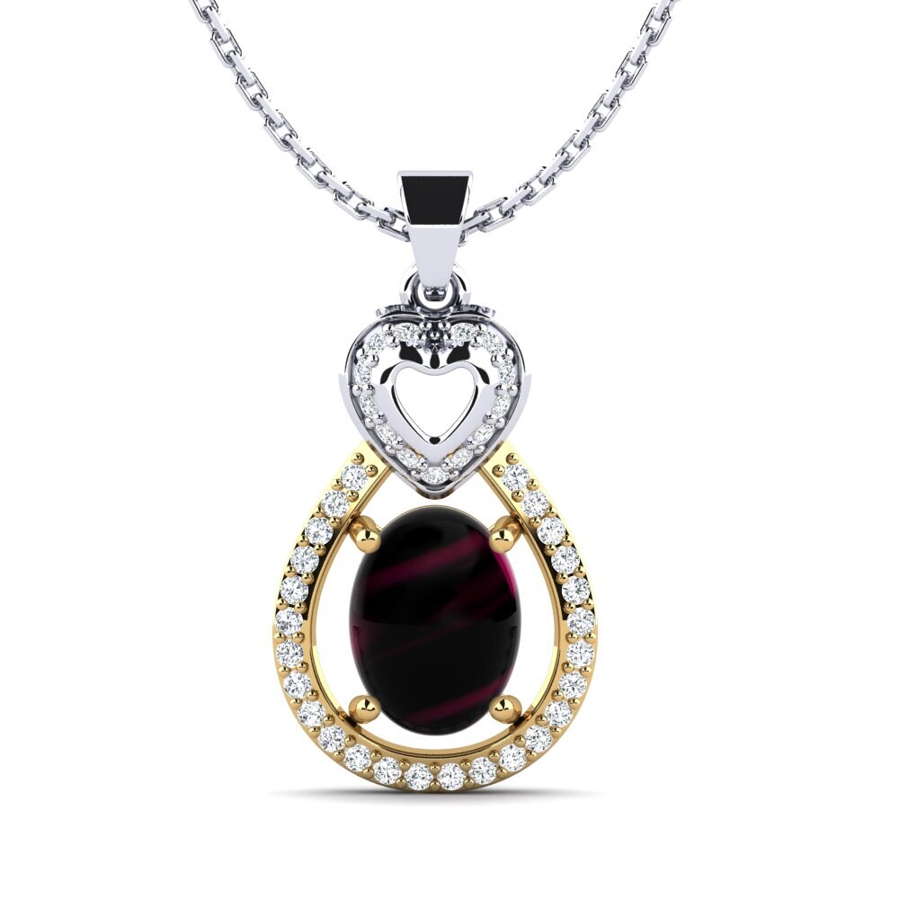 18k Oro Blanco & Amarillo Granate Rhodolite Cabujón Colgante de Mujer Luverne