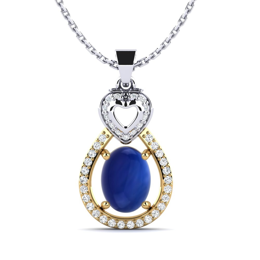 14ct White & Yellow Gold Cabochon Sapphire Women's Pendant Luverne