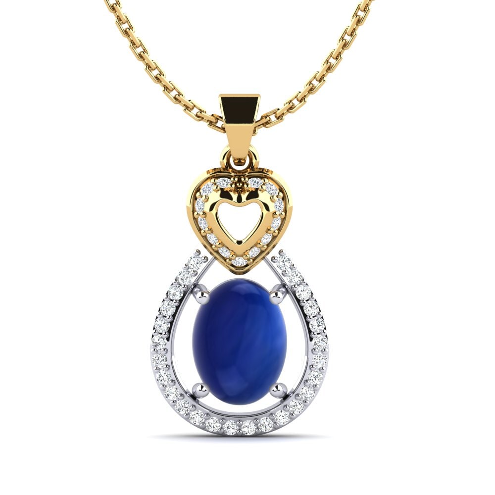 14ct Yellow & White Gold Cabochon Sapphire Women's Pendant Luverne