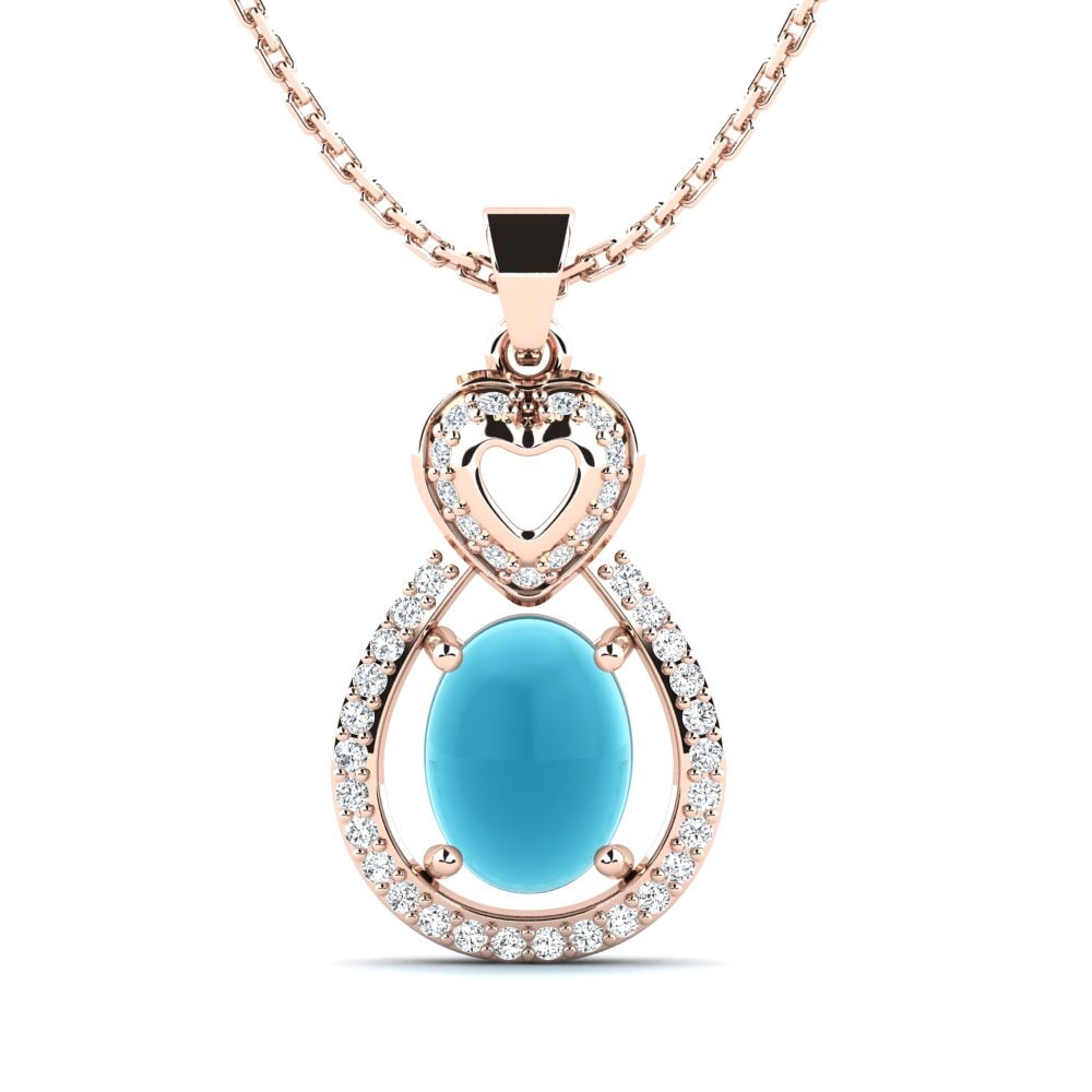 14k Oro Rosa Topacio Azul Cabujón Colgante de Mujer Luverne