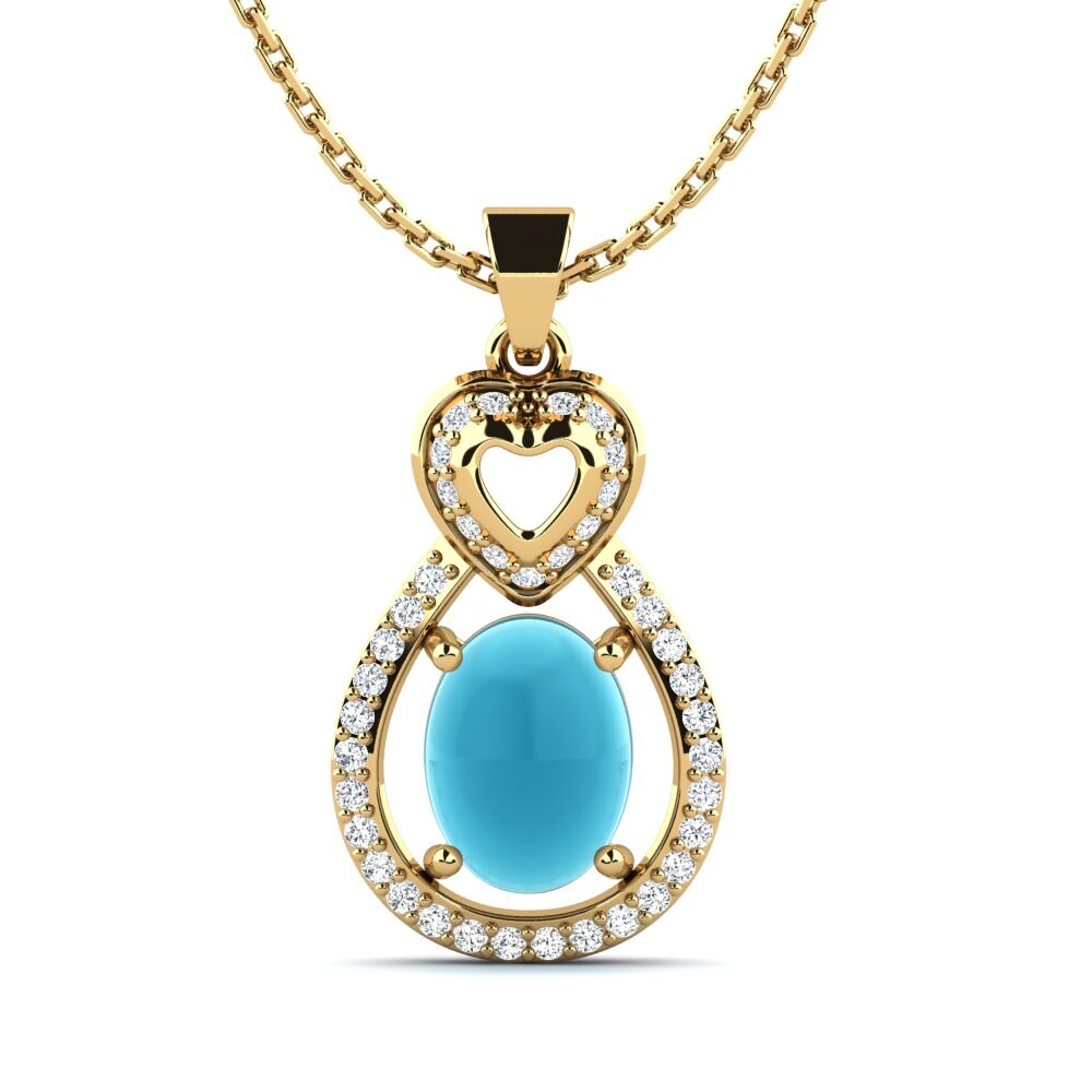 18k Oro Amarillo Topacio Azul Cabujón Colgante de Mujer Luverne