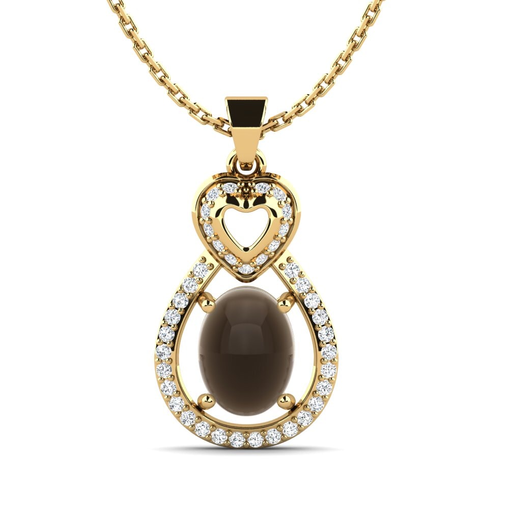 9k Oro Amarillo Humo Topacio Cabujón Colgante de Mujer Luverne
