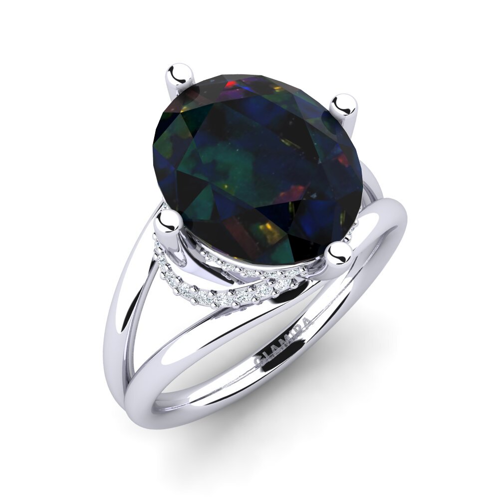 White Silver Black Opal Ring Luzirene