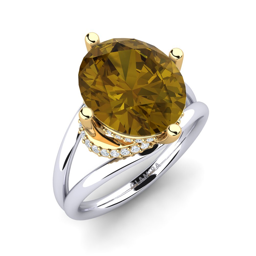Or Blanc & Jaune 9k Zircon Brun Bague Luzirene