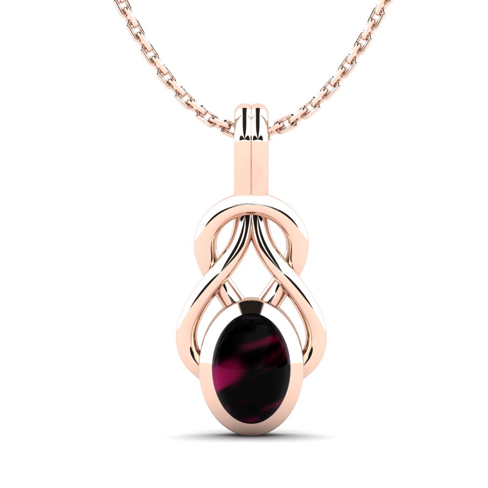 14k Oro Rosa Granate Rhodolite Cabujón Colgante de Mujer Lyla