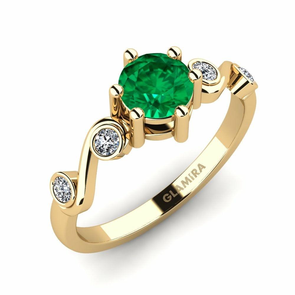 3 & 5 Stones Nhẫn Đôi Lyth Vàng 585 Đá Emerald (Đá nhân tạo)