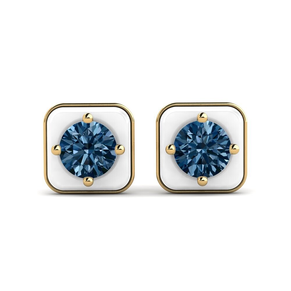 9ct Yellow Gold Blue Diamond Women's Earring Macfera