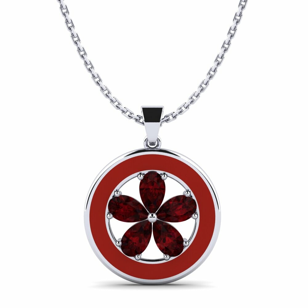 Vàng Trắng 18K Đá Garnet / Ngọc Hồng Lựu Mặt dây chuyền nữ Machado