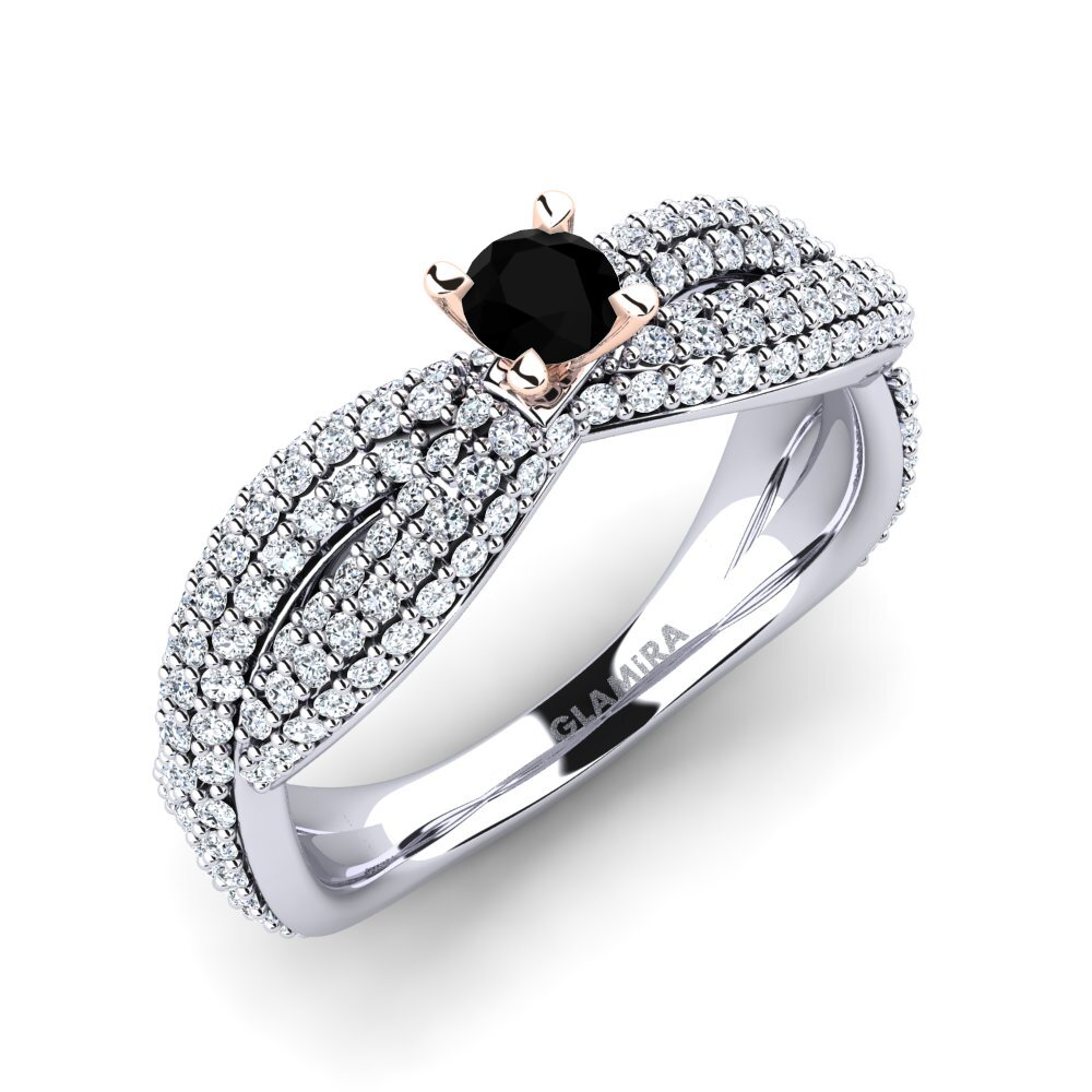 9ct White & Rose Gold Black Onyx Engagement Ring Mackenzie 0.16 crt