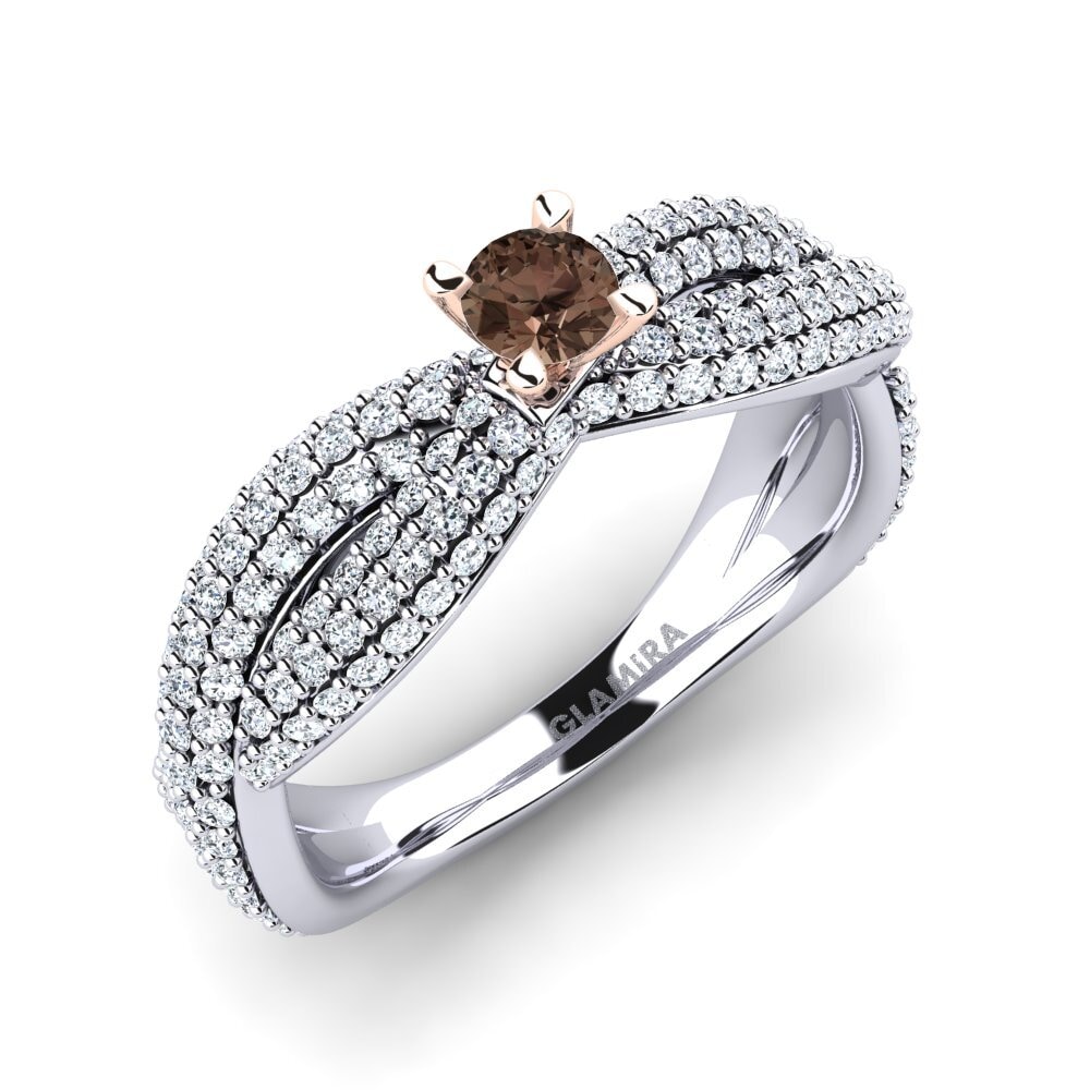 9ct White & Rose Gold Smoky Quartz Engagement Ring Mackenzie 0.16 crt
