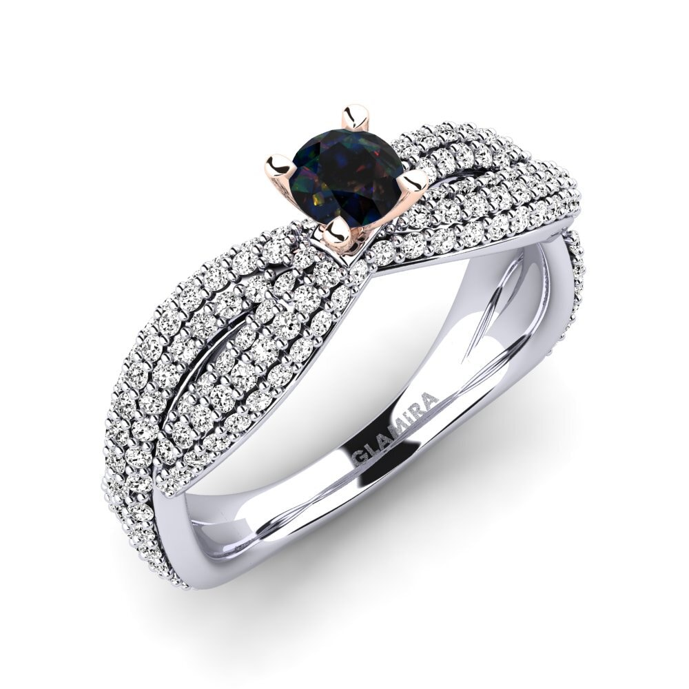Białe & Różowe Złoto 585 Czarny opal Pierścionek zaręczynowy Mackenzie 0.25 crt